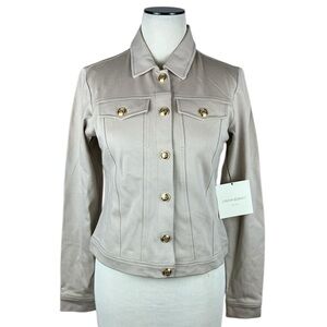 Cynthia Rowley Beige Stretch Knit Jacket Gold Buttons NWT
